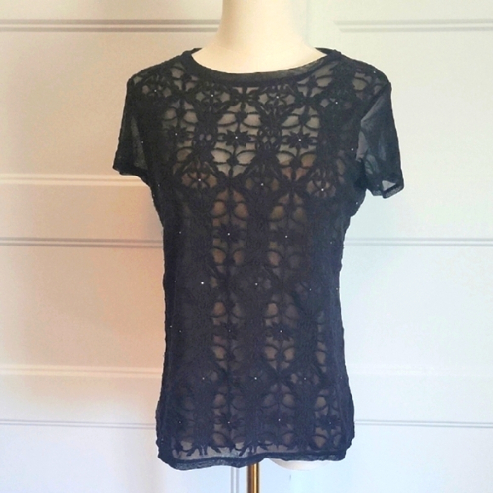 INC International Concepts Midnight Blue Lace Top